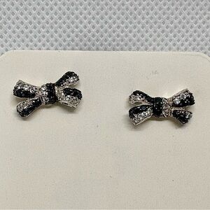 Black & White Diamond Bow Sterling Silver Earrings .42ct, B. Luce Designer, New